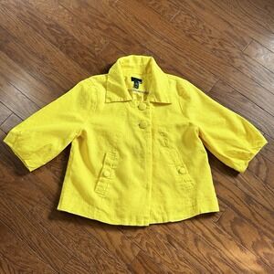 H & M Yellow Linen Blend Balloon Sleeve‎ Blazer Women's Size 14 Easter Spring